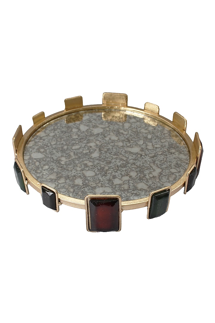 Jewelled Crown Golden Metal & Glass Mirror Platter by IZZHAAR at Pernia's Pop Up Shop