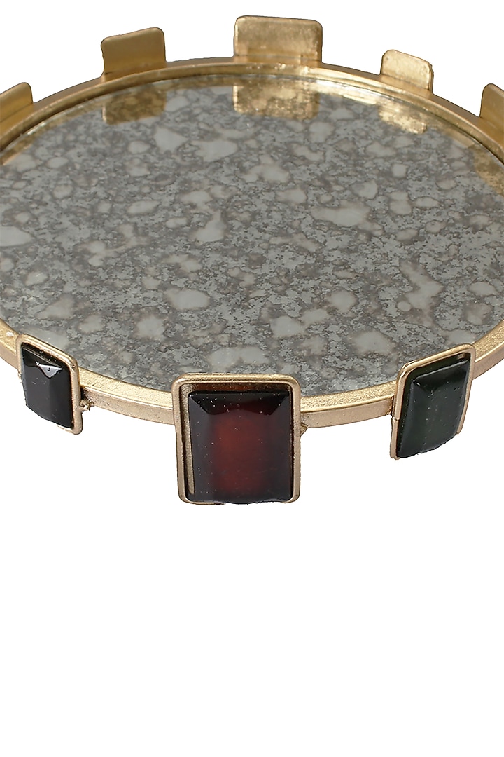 Jewelled Crown Golden Metal & Glass Mirror Platter by IZZHAAR at Pernia's Pop Up Shop