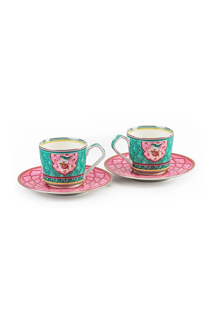 Pink & Blue Ceramic Cups & Saucer Set ( Set of 2 cups and 2 saucers) by IZZHAAR at Pernia's Pop Up Shop