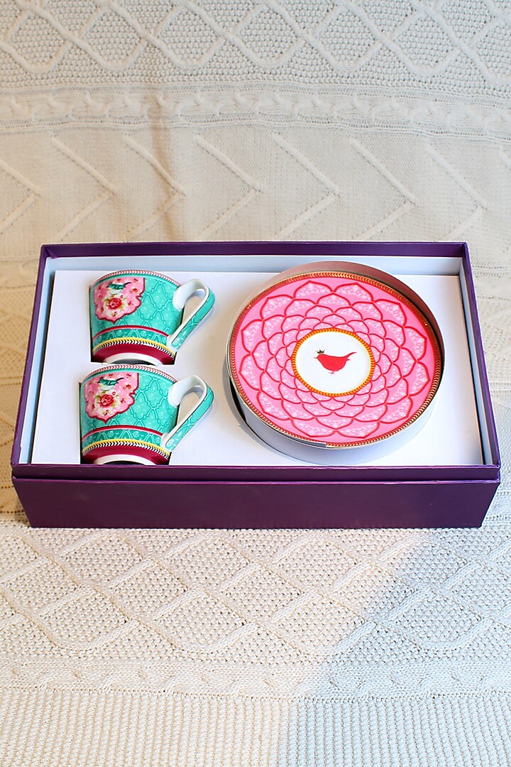 Pink & Blue Ceramic Cups & Saucer Set ( Set of 2 cups and 2 saucers) by IZZHAAR at Pernia's Pop Up Shop