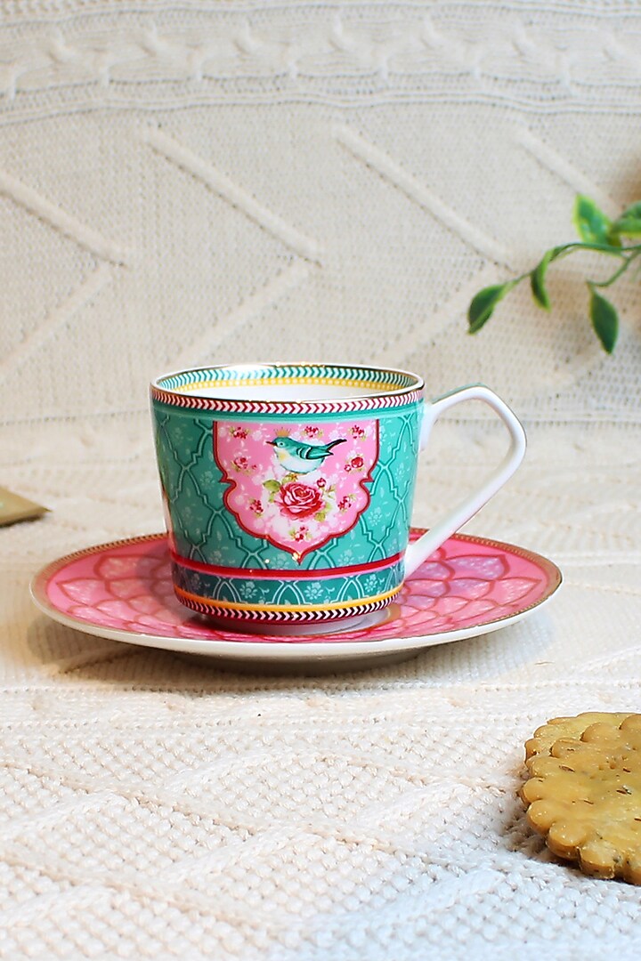 Pink & Blue Ceramic Cups & Saucer Set ( Set of 2 cups and 2 saucers) by IZZHAAR at Pernia's Pop Up Shop
