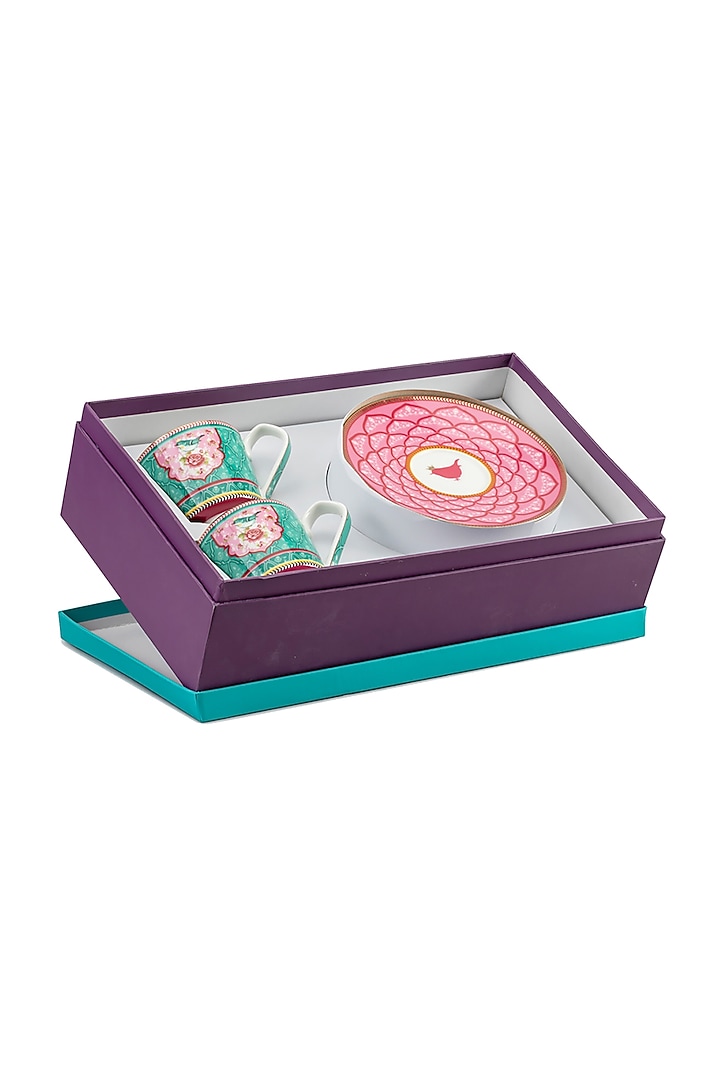 Pink & Blue Ceramic Cups & Saucer Set ( Set of 2 cups and 2 saucers) by IZZHAAR at Pernia's Pop Up Shop