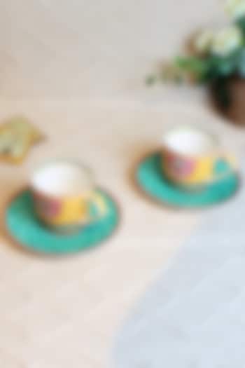 Green & Yellow Ceramic Cups & Saucer Set ( Set of 2 cups and 2 saucers) by IZZHAAR at Pernia's Pop Up Shop
