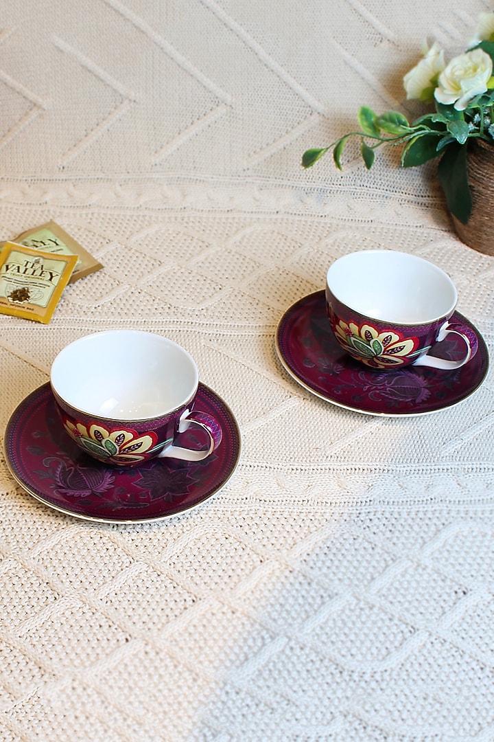 Haze Purple Ceramic Cups & Saucer Set ( Set of 2 cups and 2 saucers) by IZZHAAR at Pernia's Pop Up Shop