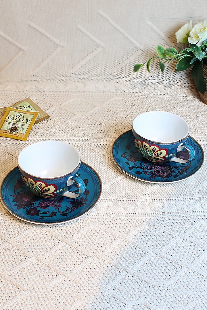 Haze Blue Ceramic Cups & Saucer Set ( Set of 2 cups and 2 saucers) by IZZHAAR at Pernia's Pop Up Shop