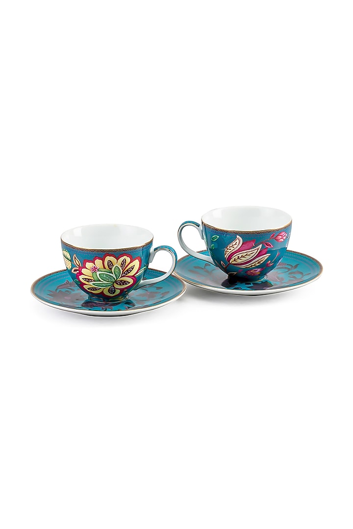 Haze Blue Ceramic Cups & Saucer Set ( Set of 2 cups and 2 saucers) by IZZHAAR at Pernia's Pop Up Shop