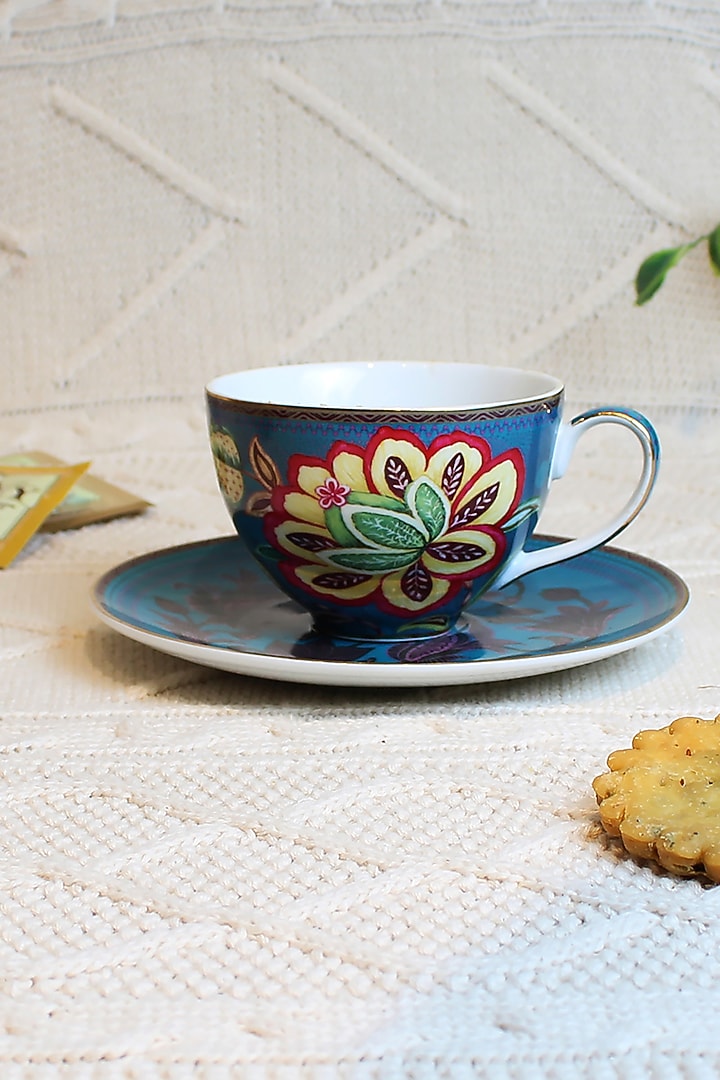 Haze Blue Ceramic Cups & Saucer Set ( Set of 2 cups and 2 saucers) by IZZHAAR at Pernia's Pop Up Shop