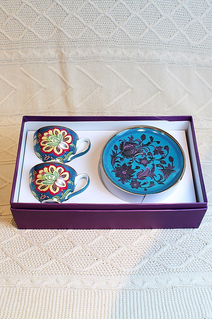 Haze Blue Ceramic Cups & Saucer Set ( Set of 2 cups and 2 saucers) by IZZHAAR at Pernia's Pop Up Shop
