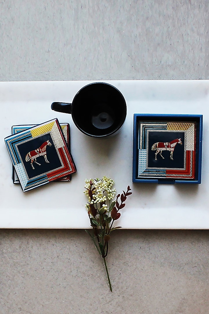 Multi-Colored MDF Wood Mustang Printed Coasters Set (Set of 4) by IZZHAAR