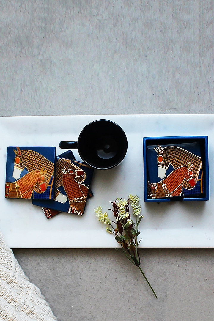 Multi-Colored MDF Wood Mustang 2.0 Printed Coasters Set (Set of 4) by IZZHAAR at Pernia's Pop Up Shop