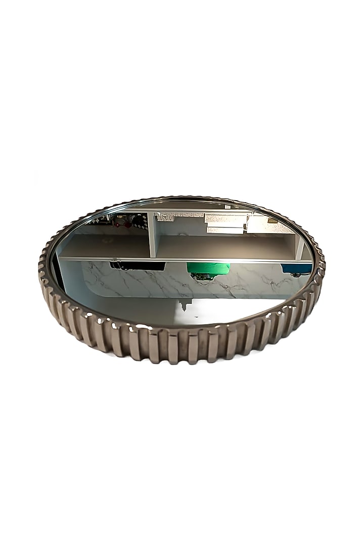 Ribbed Silver Aluminium & Glass Mirror Tray Platter by IZZHAAR at Pernia's Pop Up Shop