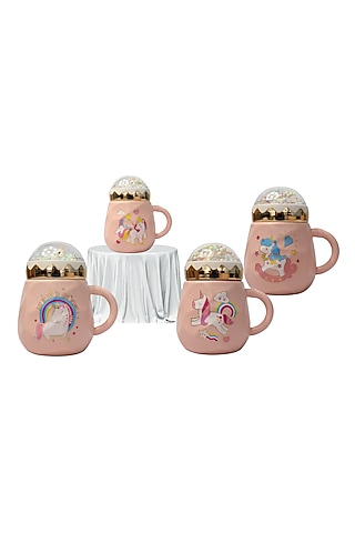 Pink Ceramic Mug (Set of 4) by IZZHAAR