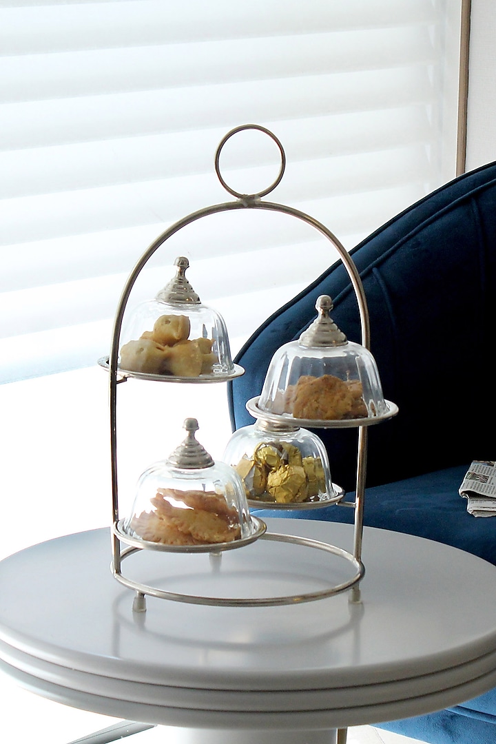 Silver Glass & Stainless Steel 2 Tier Cake Stand by IZZHAAR at Pernia's Pop Up Shop
