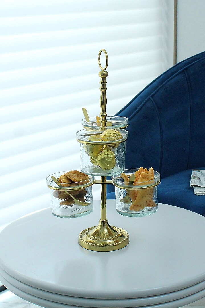 Golden Glass & Brass Two-Tier Nuts Stand by IZZHAAR