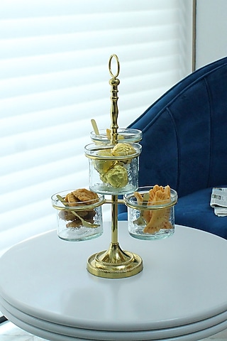 Golden Glass & Brass Two-Tier Nuts Stand by IZZHAAR