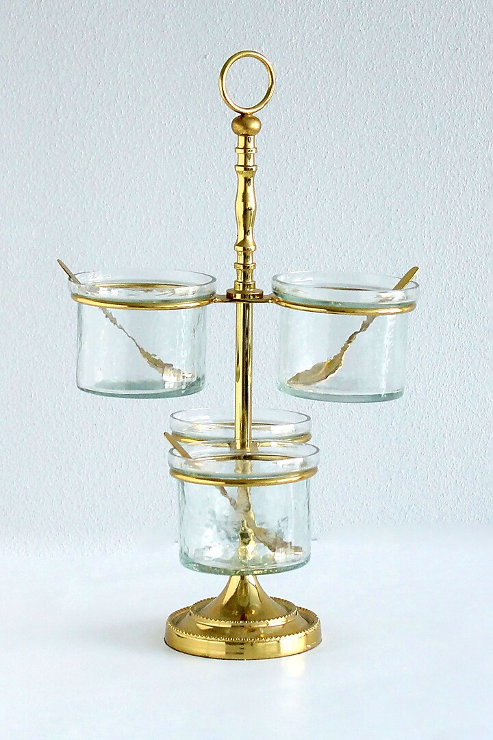 Golden Glass & Brass Two-Tier Nuts Stand by IZZHAAR at Pernia's Pop Up Shop