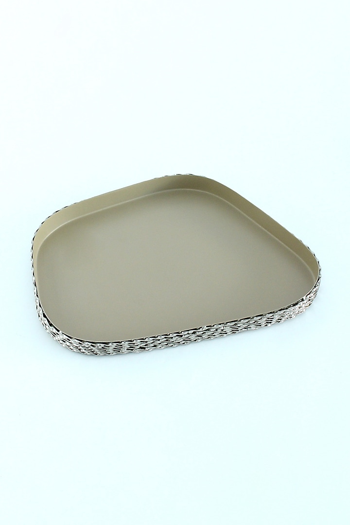 Silver Light Brown Tin & Stainless Steel Trays by IZZHAAR at Pernia's Pop Up Shop
