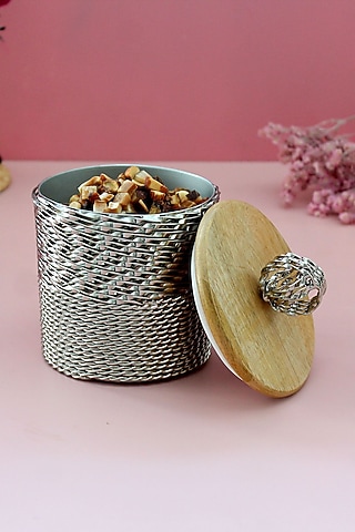 Sea Green Brown Stainless Steel & Wood Jar by IZZHAAR