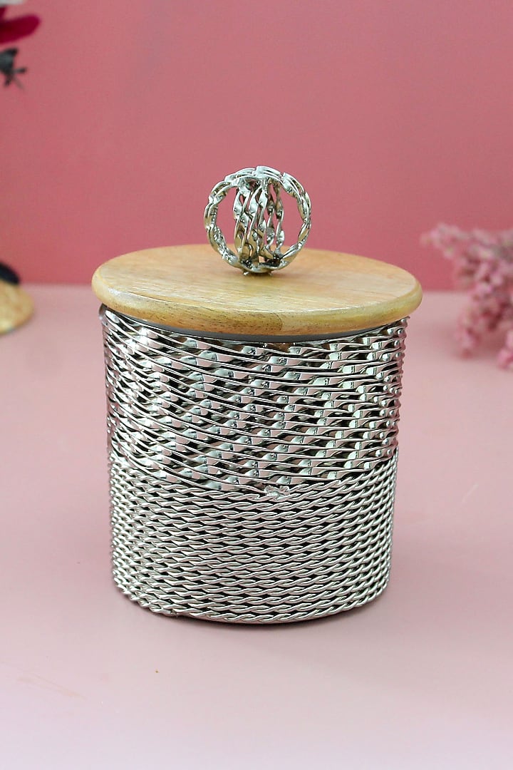 Sea Green Brown Stainless Steel & Wood Jar by IZZHAAR at Pernia's Pop Up Shop