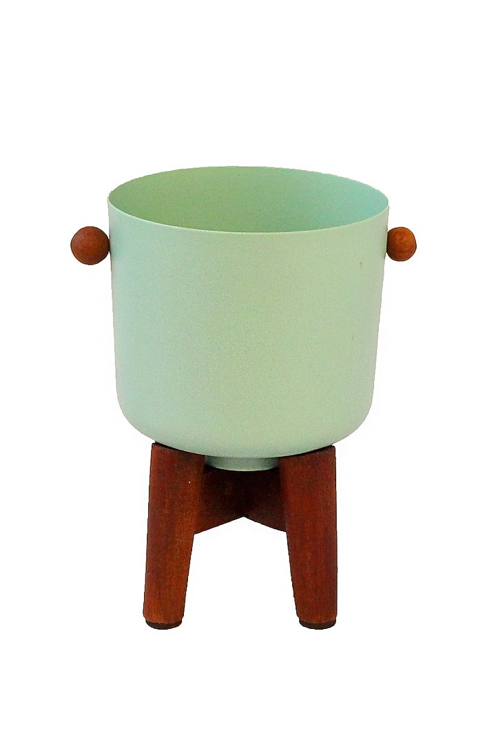 Aqua Green Tin & Wood Planter by IZZHAAR at Pernia's Pop Up Shop