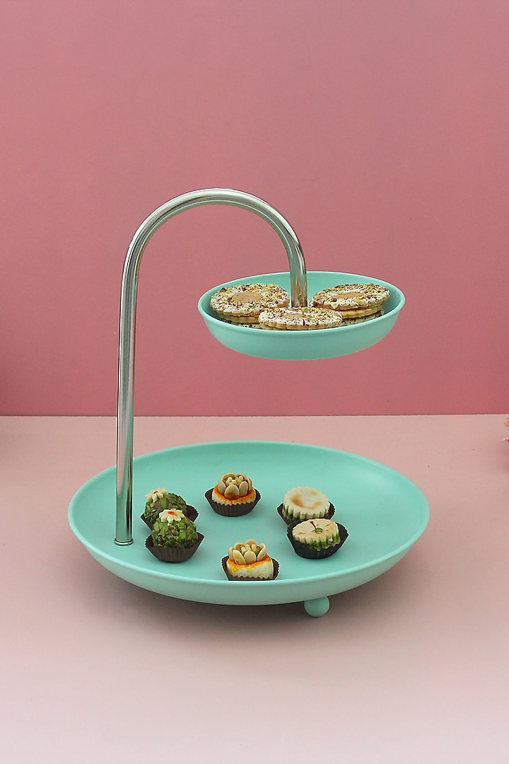Sea Green Tin & Stainless Steel Cake Stand by IZZHAAR