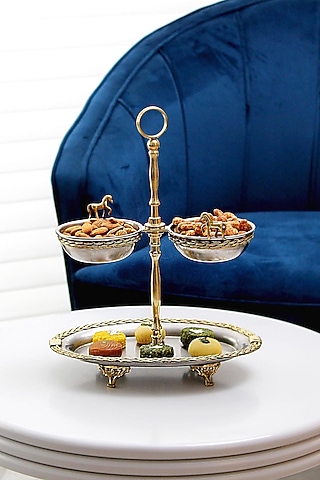 Silver Stainless Steel & Brass Platter by IZZHAAR