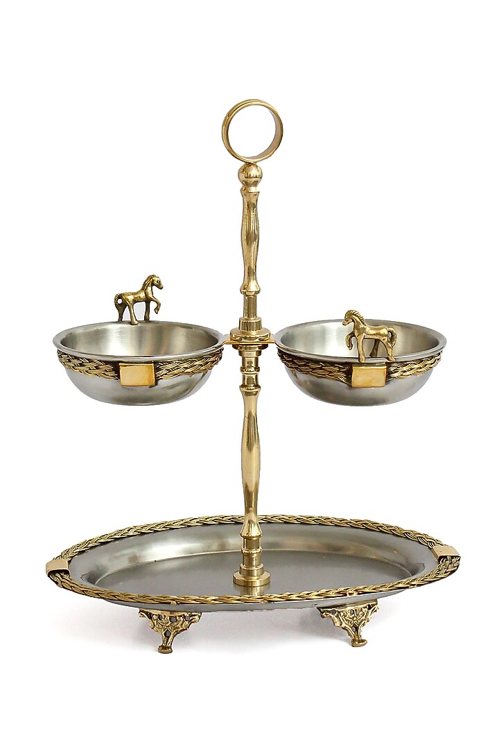 Silver Stainless Steel & Brass Platter by IZZHAAR at Pernia's Pop Up Shop
