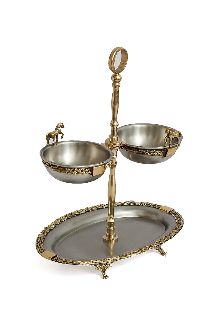 Silver Stainless Steel & Brass Platter by IZZHAAR at Pernia's Pop Up Shop