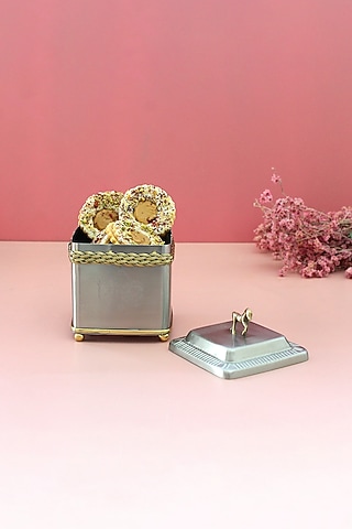 Silver Golden Stainless Steel & Brass Jar by IZZHAAR
