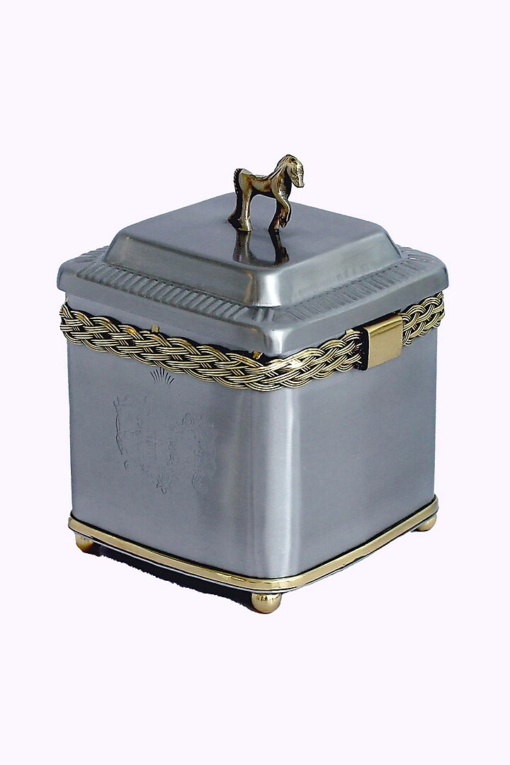 Silver Golden Stainless Steel & Brass Jar by IZZHAAR at Pernia's Pop Up Shop