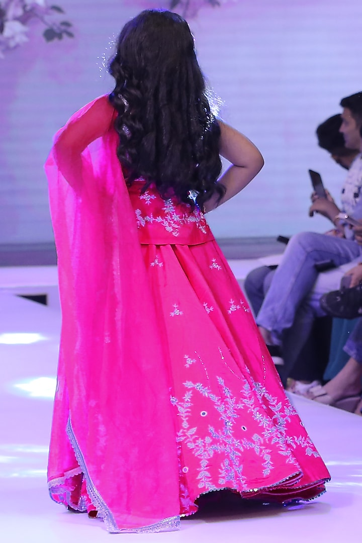 Pink Silk & Tissue Floral Motifs Hand Embroidered Lehenga Set For Girls by To My Niece at Pernia's Pop Up Shop