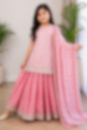 Pink Cotton Block Printed Skirt Set For Girls by House Of Jamoti Kids at Pernia's Pop Up Shop