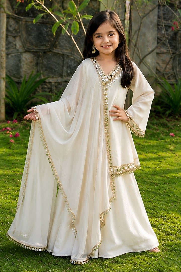 Ivory Tissue Sharara Set For Girls by House Of Jamoti Kids at Pernia's Pop Up Shop
