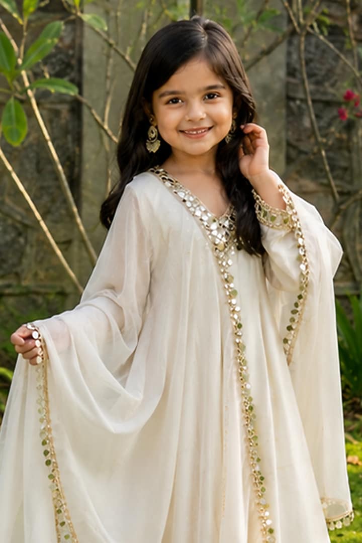 Ivory Tissue Sharara Set For Girls by House Of Jamoti Kids at Pernia's Pop Up Shop