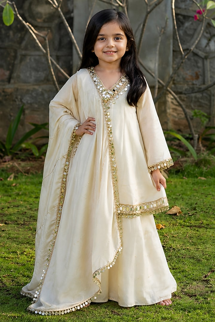 Ivory Tissue Sharara Set For Girls by House Of Jamoti Kids at Pernia's Pop Up Shop