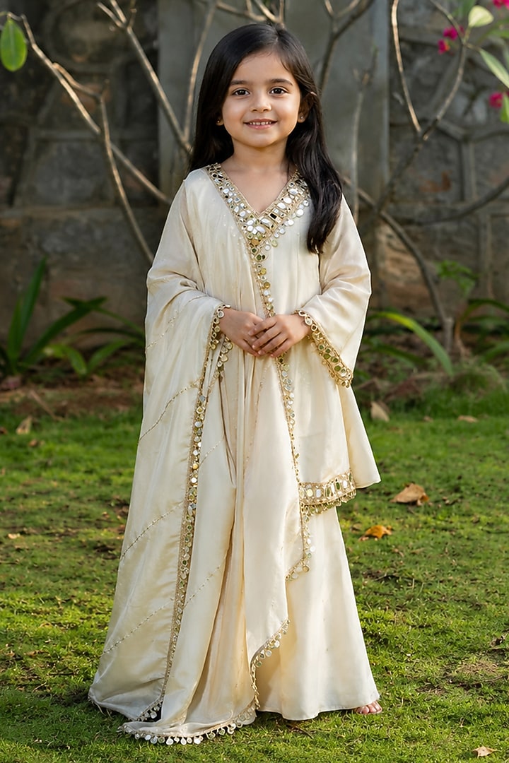 Ivory Tissue Sharara Set For Girls by House Of Jamoti Kids at Pernia's Pop Up Shop