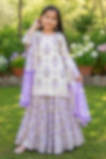 Purple Cotton Floral Printed Skirt Set For Girls by House Of Jamoti Kids at Pernia's Pop Up Shop