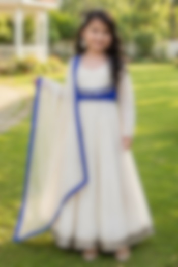 Ivory Tissue Embroidered Anarkali Set For Girls by House Of Jamoti Kids at Pernia's Pop Up Shop