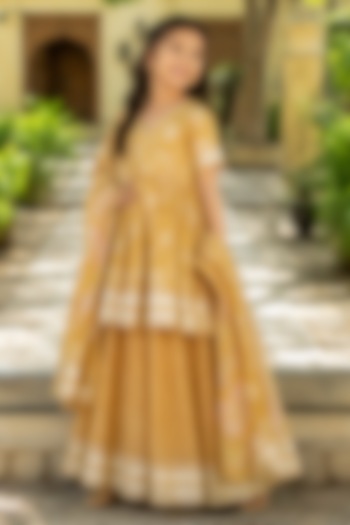 Yellow Cotton Printed Sharara Set For Girls by House Of Jamoti Kids at Pernia's Pop Up Shop