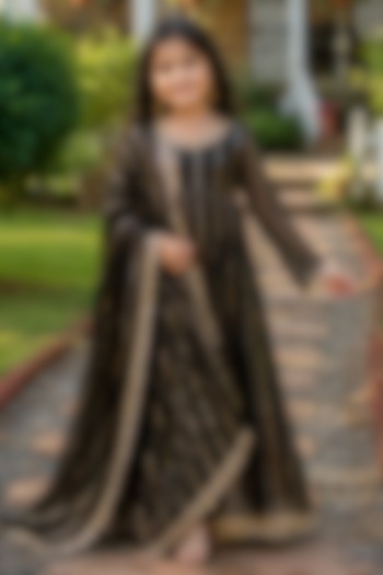 Black Viscose Zari Embroidered Anarkali Set For Girls by House Of Jamoti Kids at Pernia's Pop Up Shop