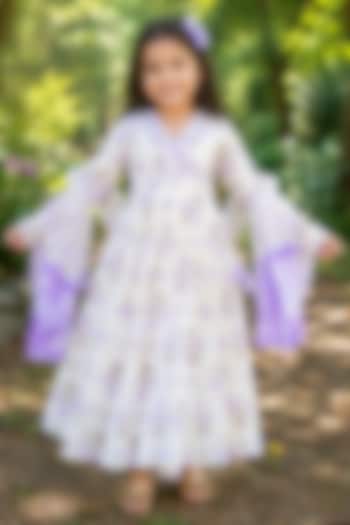 Purple Cotton Floral Printed Angrakha Anarkali Set For Girls by House Of Jamoti Kids at Pernia's Pop Up Shop