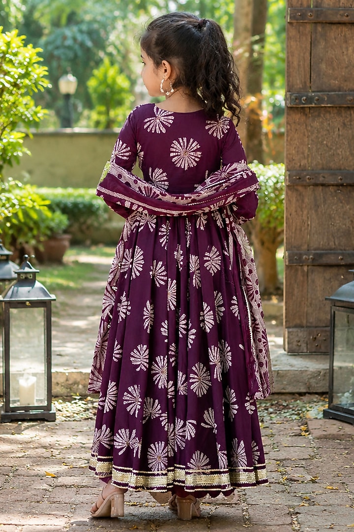 Deep Purple Muslin Embroidered Anarkali Set For Girls by House Of Jamoti Kids at Pernia's Pop Up Shop