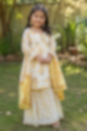 Mustard Yellow Cotton Floral Printed Sharara Set For Girls by House Of Jamoti Kids at Pernia's Pop Up Shop