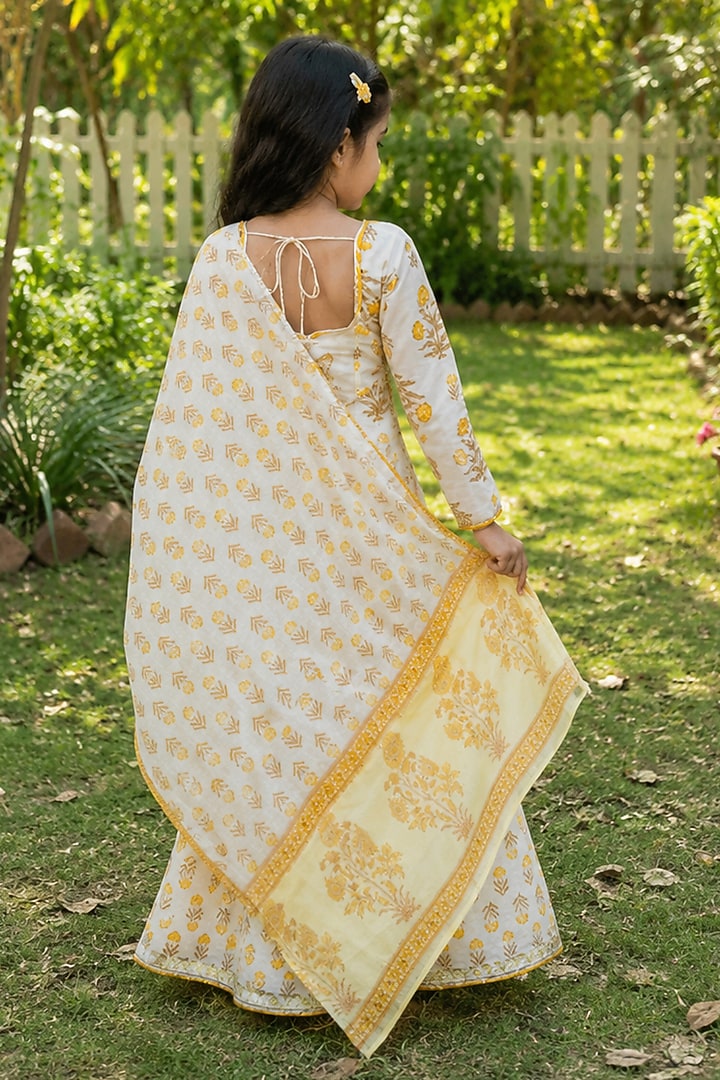 Mustard Yellow Cotton Floral Printed Sharara Set For Girls by House Of Jamoti Kids at Pernia's Pop Up Shop