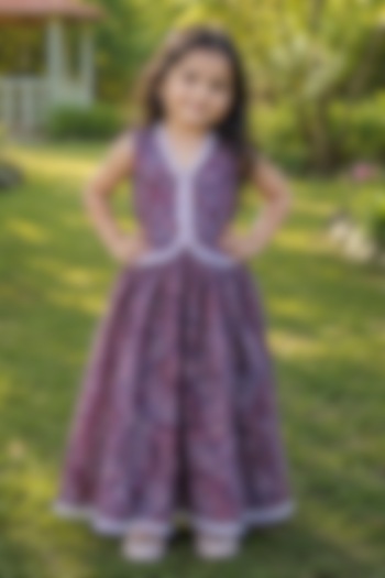 Purple Cotton Floral Printed Skirt Set For Girls by House Of Jamoti Kids at Pernia's Pop Up Shop