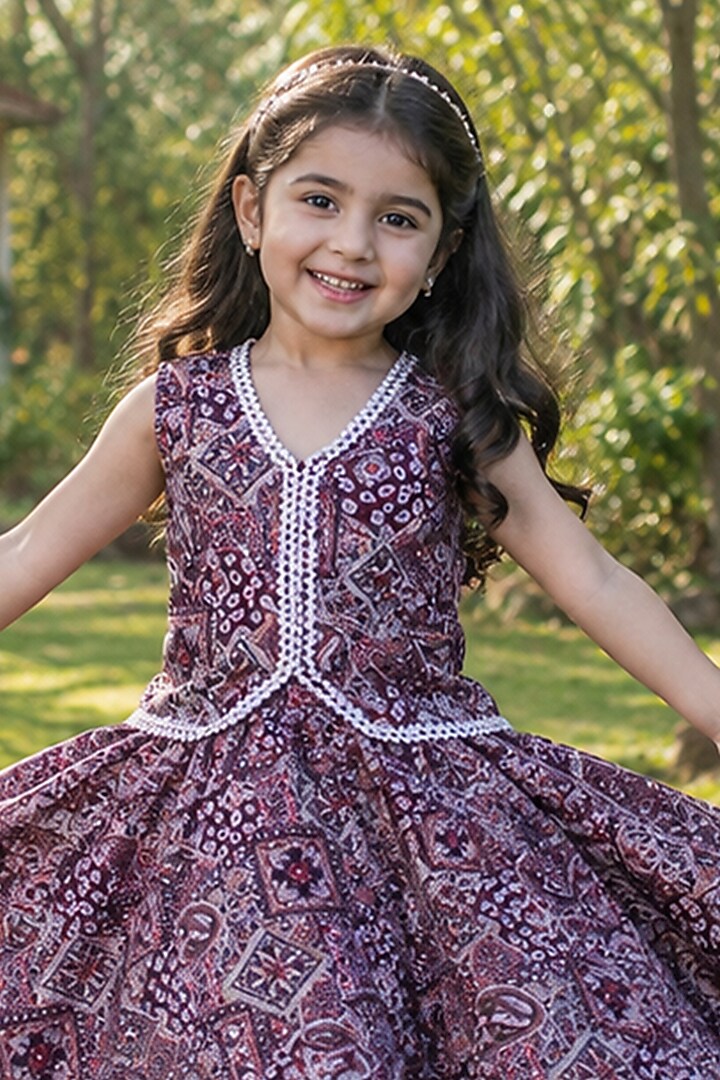 Purple Cotton Floral Printed Skirt Set For Girls by House Of Jamoti Kids at Pernia's Pop Up Shop