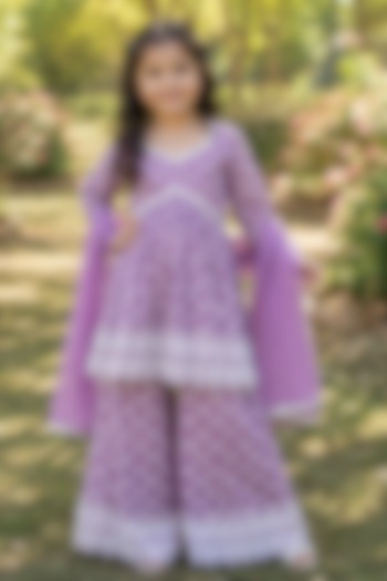 Purple Cotton Printed & Embroidered Sharara Set For Girls by House Of Jamoti Kids at Pernia's Pop Up Shop