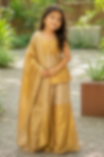 Gold Tissue Sharara Set For Girls by House Of Jamoti Kids at Pernia's Pop Up Shop