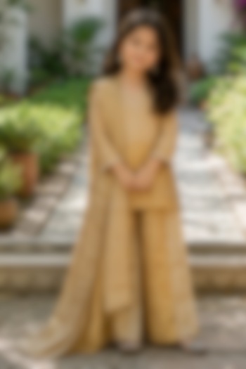Gold Tissue Sharara Set For Girls by House Of Jamoti Kids at Pernia's Pop Up Shop