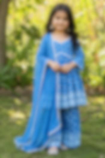 Blue Cotton Sharara Set For Girls by House Of Jamoti Kids at Pernia's Pop Up Shop